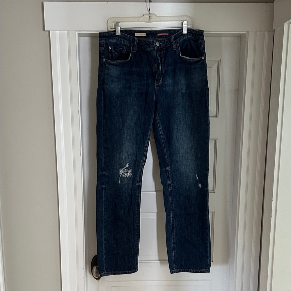 Anthropologie Dark Blue Boyfriend Cropped Jeans